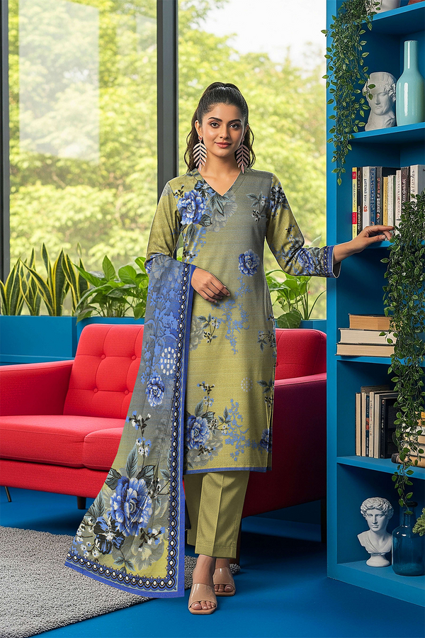 Aleezay Vol 2496 – Superior Fancy Peach Printed 3-Piece Suit with Dupatta & Dyed Trouser