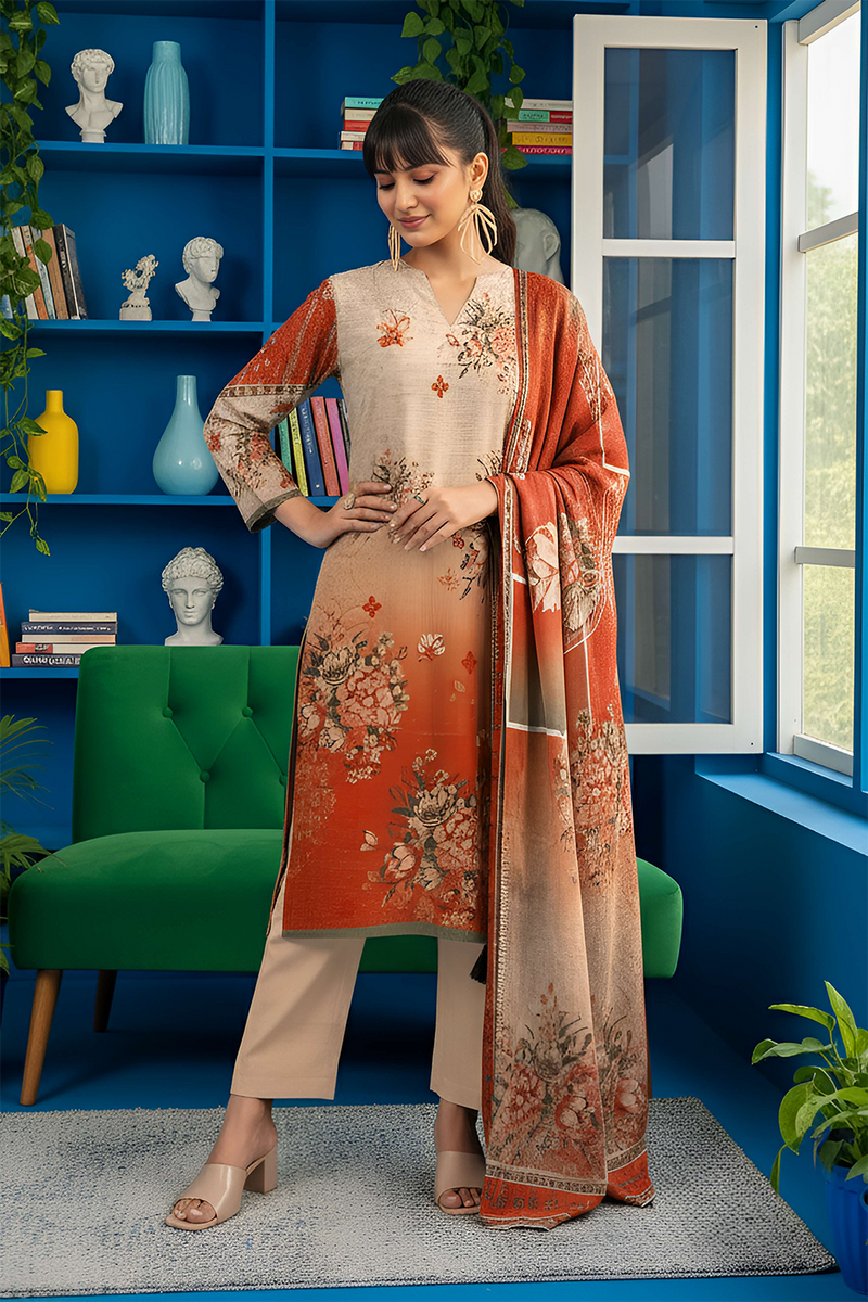 Aleezay Vol 2496 – Superior Fancy Peach Printed 3-Piece Suit with Dupatta & Dyed Trouser