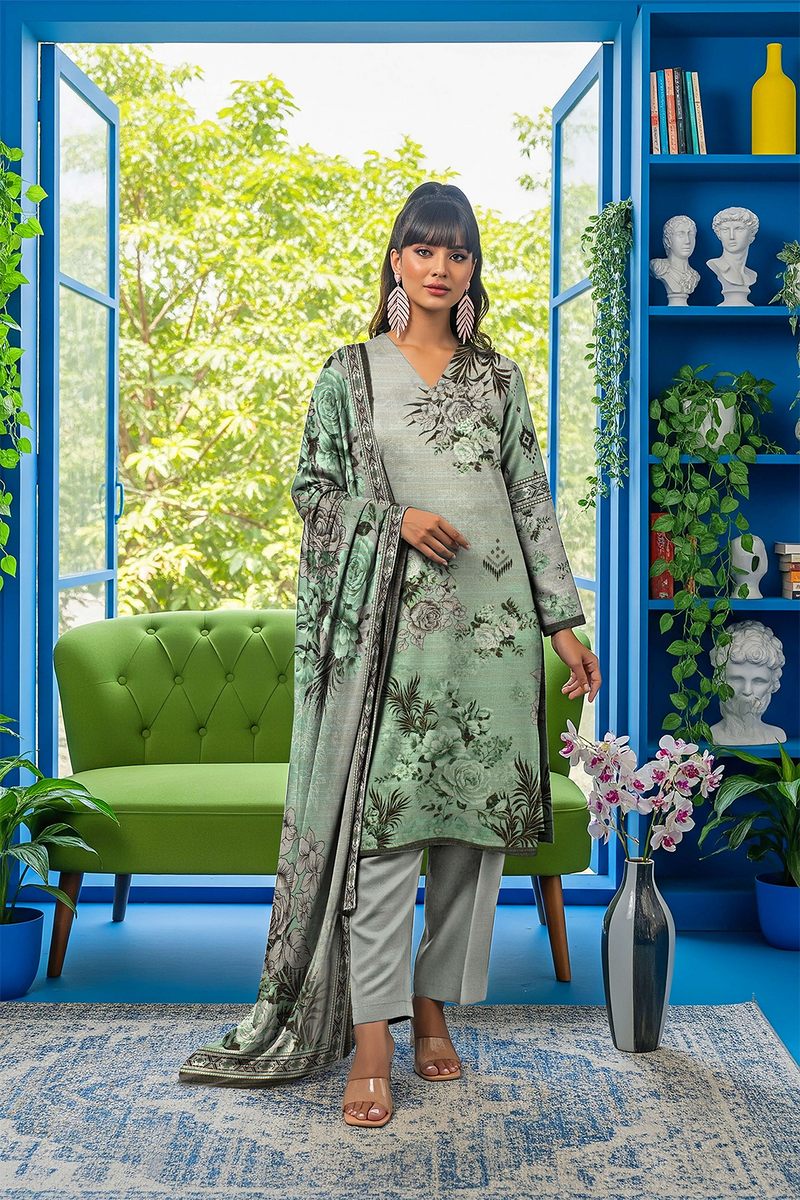 Aleezay Vol 2496 – Superior Fancy Peach Printed 3-Piece Suit with Dupatta & Dyed Trouser