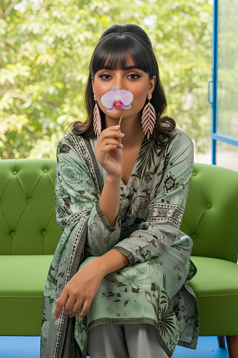 Aleezay Vol 2496 – Superior Fancy Peach Printed 3-Piece Suit with Dupatta & Dyed Trouser