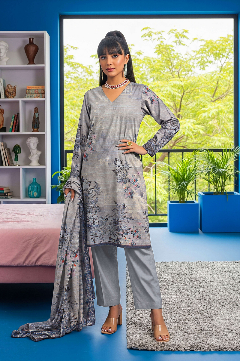 Aleezay Vol 2496 – Superior Fancy Peach Printed 3-Piece Suit with Dupatta & Dyed Trouser