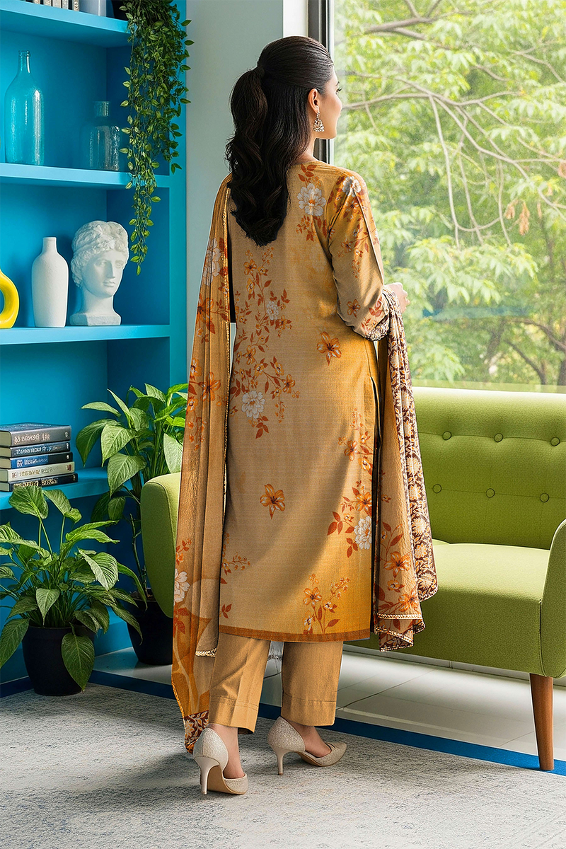 Aleezay Vol 2496 – Superior Fancy Peach Printed 3-Piece Suit with Dupatta & Dyed Trouser