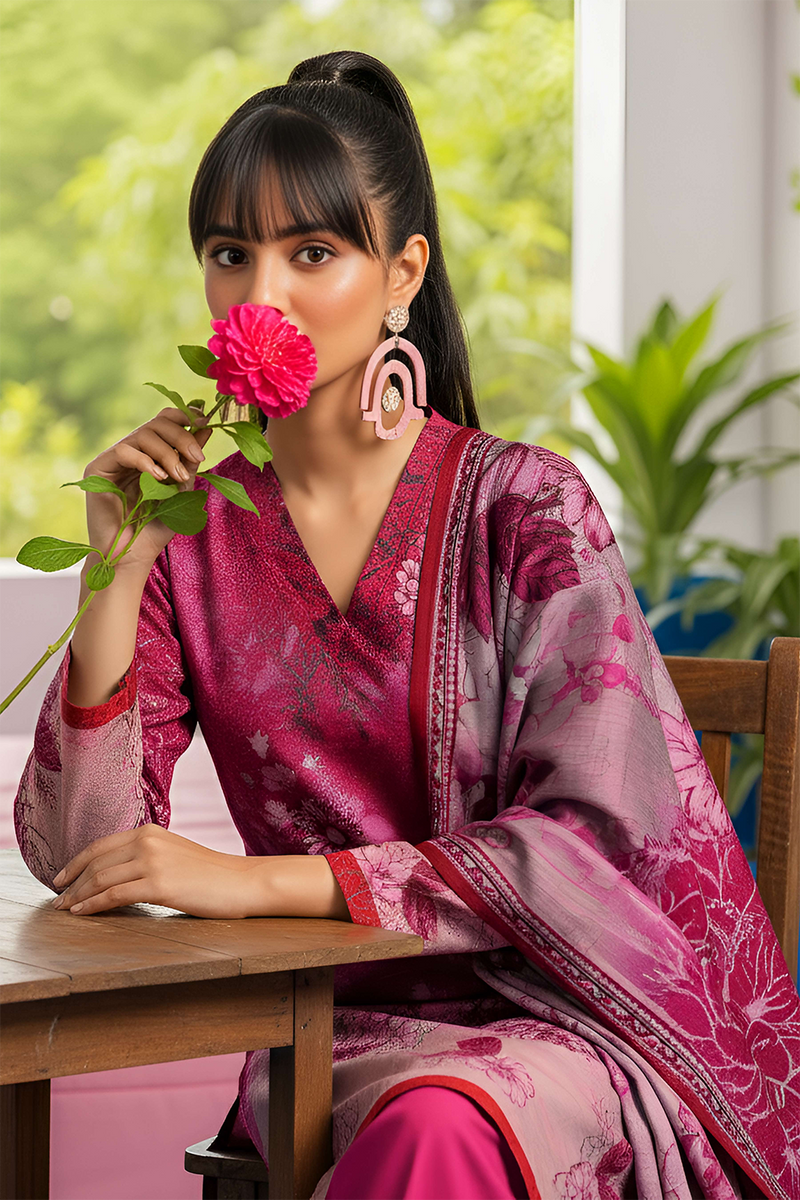 Aleezay Vol 2496 – Superior Fancy Peach Printed 3-Piece Suit with Dupatta & Dyed Trouser