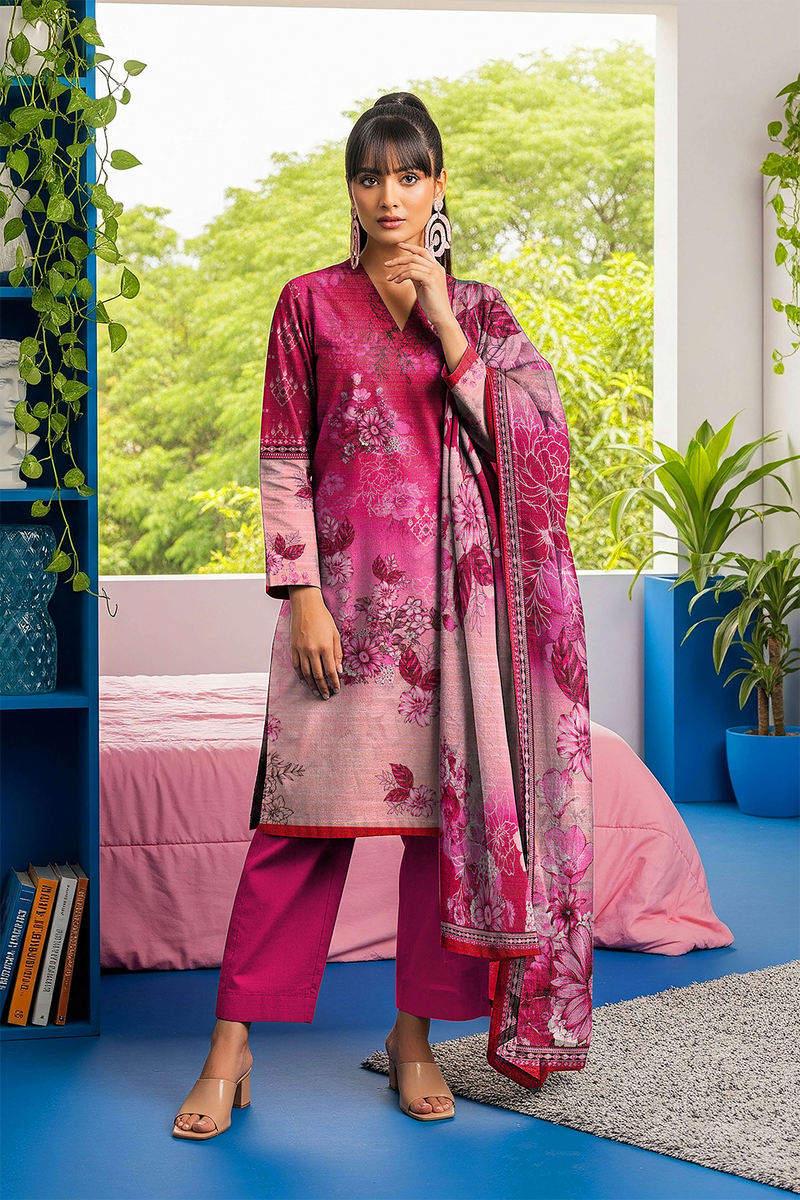 Aleezay Vol 2496 – Superior Fancy Peach Printed 3-Piece Suit with Dupatta & Dyed Trouser