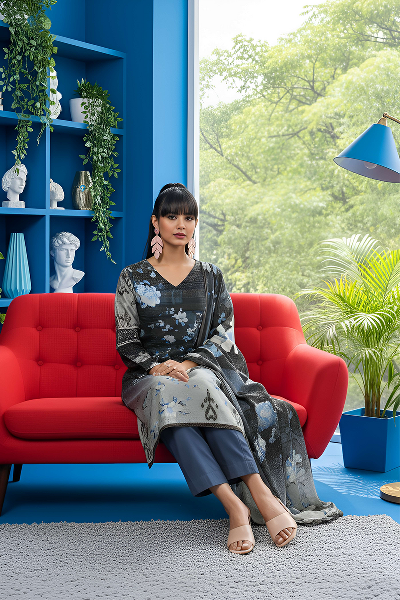 Aleezay Vol 2496 – Superior Fancy Peach Printed 3-Piece Suit with Dupatta & Dyed Trouser